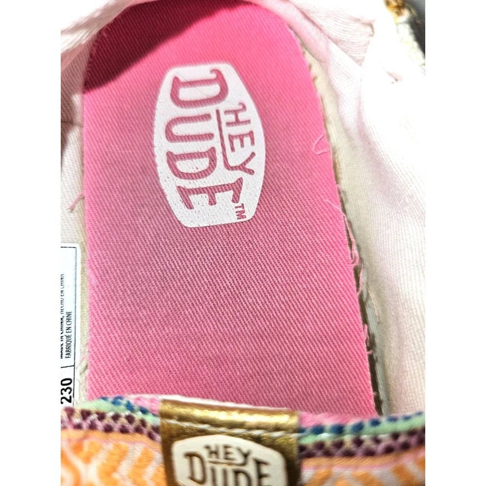 HEYDUDE Wendy Kids Size 5 Natural Multi Boho Festival Casual Slip On Shoes